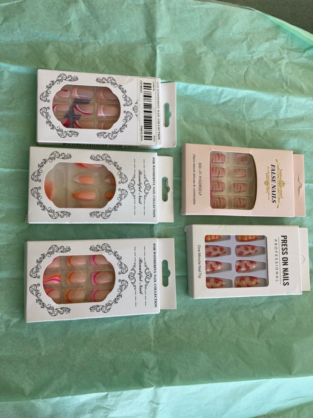 Mixed Press-On Nail Sets in Pink, Coral & Nude